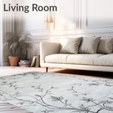 Gray Square Weave Rug Intertwined Botanical Design(Gray)