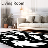 Horror Themed Bath Mat Ghostly Halloween Design(White)