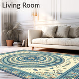 Braided Heritage Vintage Spiral Medallion Blue Beige Tones(Ivory)