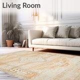 Distressed Boho With Protective Backing For Contemporary Space(Beige)