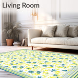 Charming Small Carpet Displaying Whimsical Floral Motifs(Yellow)