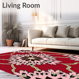 Traditional Oak Leaf Medallion Stain Resistant Floor Covering(Pink)
