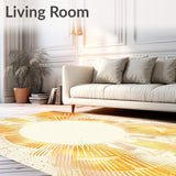 Eclectic Boho Area with Radiant Sunburst Design and Gentle Beige Gradients(Yellow)