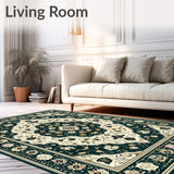 Heritage Medallion with Symmetrical Floral Motifs and Geometric Edges(Dark Green)