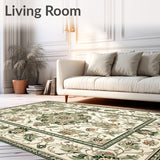 Indoor Beige Green Medallion Accent Area(Ivory)