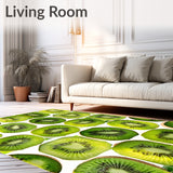 Zesty Kiwi Area Rug Bold Green & Brown Fruit Design Carpet(Green)