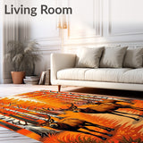 Autumn Birch Forest Elk Herd Non Slip Hallway Floor(Orange)