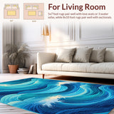 Ultra Soft Area Rug, Non Slip, Stain Resistant, Washable Area Rugs for Living Room, Bedroom, Ocean Beach Wave Polyester(Blue)