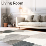 Contemporary Abstract with Flowing Beige Grey Design(Beige)