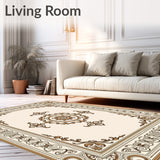 Ornate Medallion Flourish with Intricate Border Detailing(Beige)