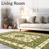 Classic Oriental Style with Olive Green and Warm Beige Geometric Accents(Green)
