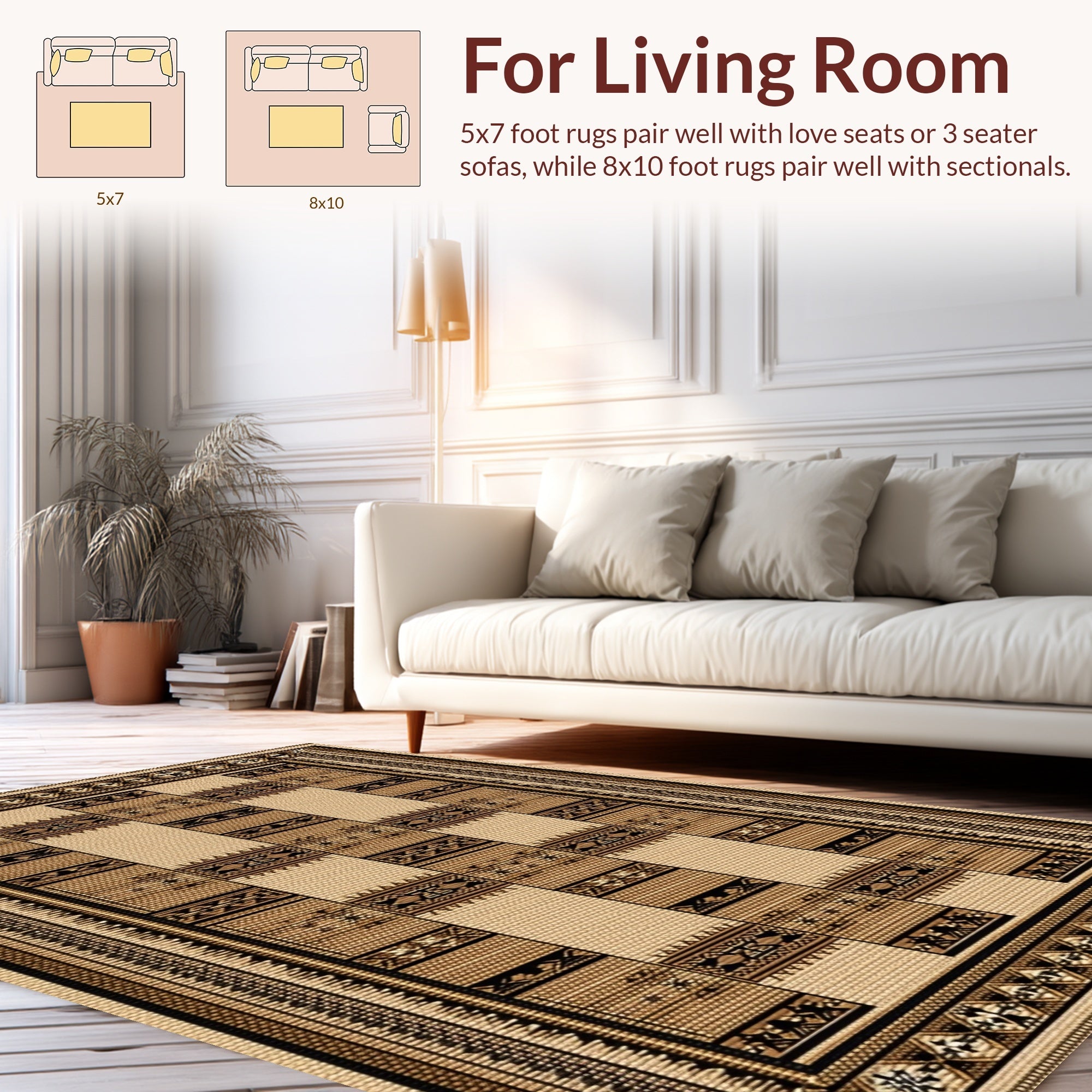 Ultra Soft Area Rug, Non Slip, Stain Resistant, Washable Area Rugs for Living Room, Bedroom, Rustic Cowhide Living Room Accent(Beige) - ODIKA