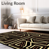 Modern Interlocking Maze Motif with Angular Paths and Golden Accents (Black) - ODIKA