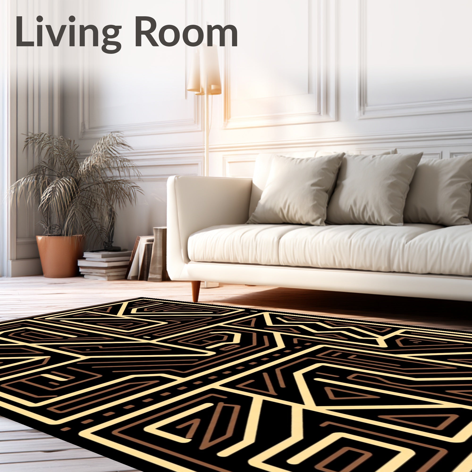 Modern Interlocking Maze Motif with Angular Paths and Golden Accents (Black) - ODIKA