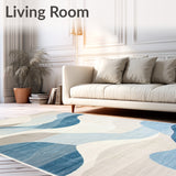 Coastal Serenity Abstract Area Wavy Light Blue and Beige Design(Beige)