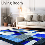 Contemporary Geometric Area with Elegant Blue and Silver Accents(Blue)