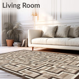 Contemporary Maze Floor with Interwoven Brown Beige Designs(Brown)