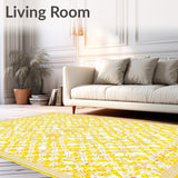 Citrus Bloom Round Area Bright Yellow & Cream Geometric Petals(Yellow)