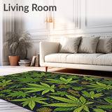 Humorous Stoner Decor Area Rug Cannabis Leaf Design Carpet for Front Door(Green)