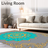 Burst Contemporary Floor Accent with Intricate Symmetrical Design(Turquoise)