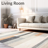 Neutral Toned Abstract Runner Featuring Beige and Slate Linear Motifs(Gray)