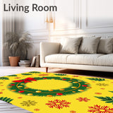 Festive Pine Wreath Motif with Holly Berries and Twinkling Lights(Yellow)