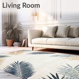 Coastal Inspired Beige Grey Blue Palm Leaf Area(Beige)