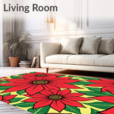 Seasonal Poinsettia Bloom Floor Covering with Festive Petal Design(Red)