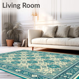 Boho Turquoise Beige Ornate Area(Ivory)