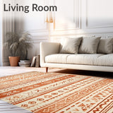 Boho Inspired Beige Runner With Artisanal Tribal Geometric Design(Orange)