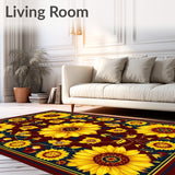 Sunburst Floral Medallion Burgundy Garden Area Rug Waterproof Patio Deck(Yellow)