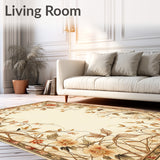 Botanical Scrollwork Transitional Floor Cover with Floral Accents(Beige)