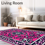 Stylized Floral Swirls Interwoven with Curved Vines and Leaf Motifs (Pink) - ODIKA