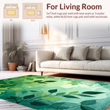 Charming Nature Inspired Rug with Abstract Leaf Motifs and Gradient Effects(Green)