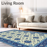 Classic Wool Runner Featuring Striking Blue and Beige Motifs(Beige)