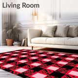 Holiday Gingham Entry Cheerful Checked Floor Covering(Red)