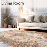 Elegant Beige and Multi Accent Area Featuring Classic Distressed Motifs(Orange)