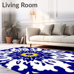 Retro Medallion Flora Array with Interlocking Petals and Modern Twist (Blue) - ODIKA