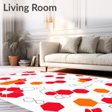 Modern Hexagonal Pile Textile with Bold Interlocking Honeycomb (Red)
