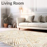 Boho Inspired Lattice Area with Abstract Diamond and Chevron Details(Beige)