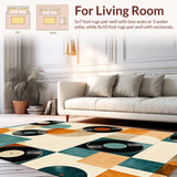 Boho Record Rug Vinyl Album Carpet with Geometric Accents(Black)