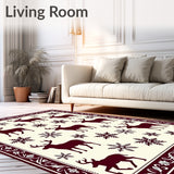 Festive Elk Tapestry with Ornate Snowflake Medallions(Burgundy)