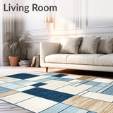 Beige Blue Geo Patchwork Area Modern Floor Art for Home(Beige)