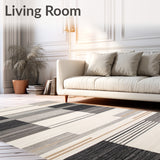 Contemporary Area with Unique Beige Grey Multi Stripe(Gray)