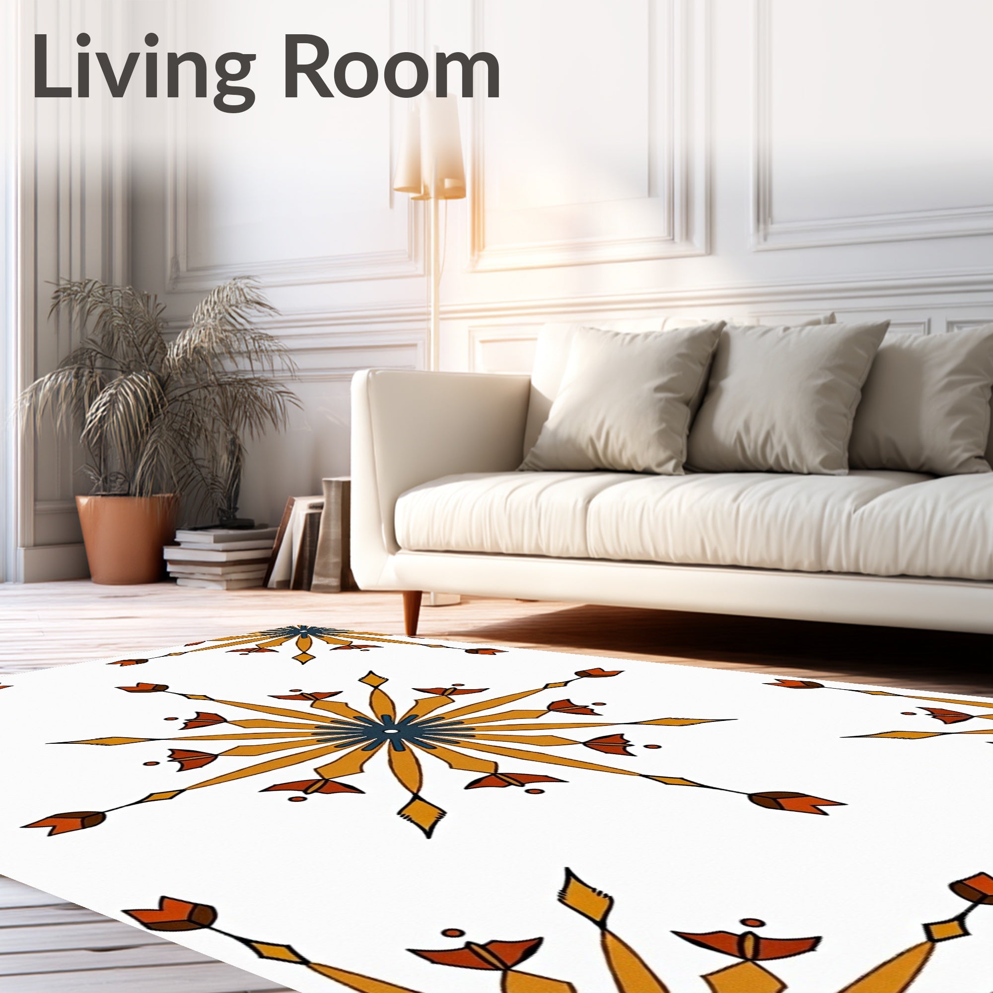 Weathered Compass Rose with Radiating Petal Starbursts (Orange) - ODIKA