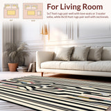 Geometric Serpentine Runner Black & White Striped Entryway(Black)