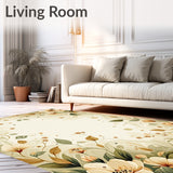 Modern Khaki and Beige Oval with Abstract Floral Design(Beige)