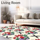 Damask Trellis Overlay with Stylized Floral Sprays and Washed Hues (Red)