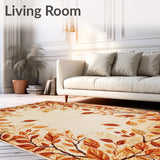 Fallen Leaves Circular Area in Earthy Shades and Floral(Beige)