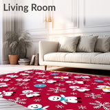 Playful Snowman Figures Surrounded by Sparkling Snowflake Clusters(Red)